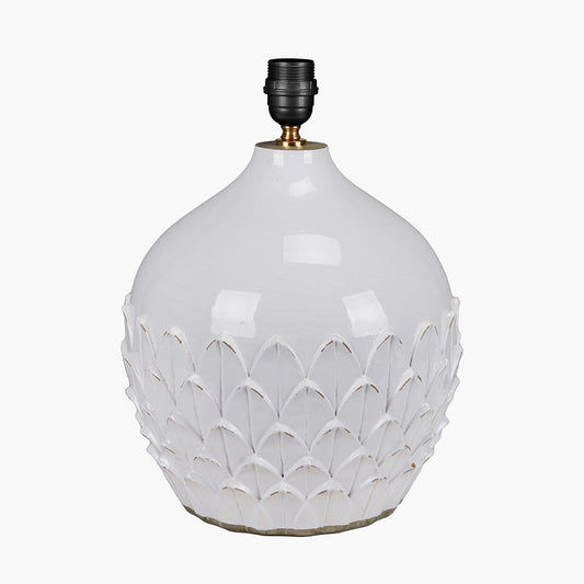Willow White Leaf Detail Stoneware Table Lamp Base with Coast 40cm Cream Calico Tapered Lampshade