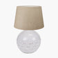 Willow White Leaf Detail Small Stoneware Table Lamp Base with Milos 25cm Natural Linen Tapered Lampshade