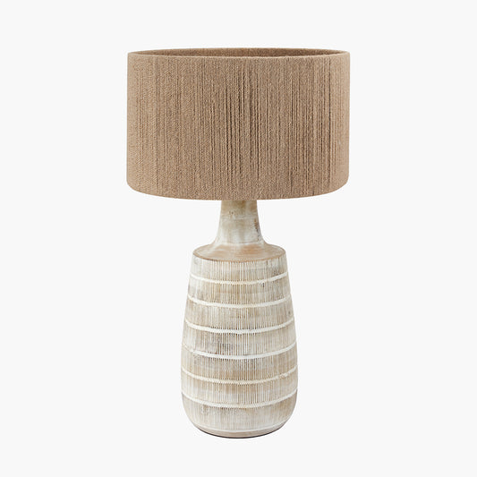 Dambula White Wash Wood Textured Tall Neck Table Lamp Base with Issa Natural Rope 40cm Cylinder Lampshade