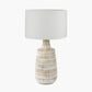 Dambula White Wash Wood Textured Tall Neck Table Lamp Base with Lino 40cm White Self Lined Linen Cylinder Lampshade