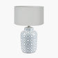 Celia Grey and White Pattern Ceramic Table Lamp Base with Harry 30cm Ivory Cotton Mix Cylinder Lampshade