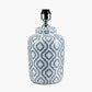 Celia Grey and White Pattern Ceramic Table Lamp Base with Harry 30cm Steel Grey Cotton Mix Cylinder Lampshade