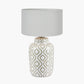 Celia Taupe and White Pattern Ceramic Table Lamp Base with Harry 30cm Ivory Cotton Mix Cylinder Lampshade