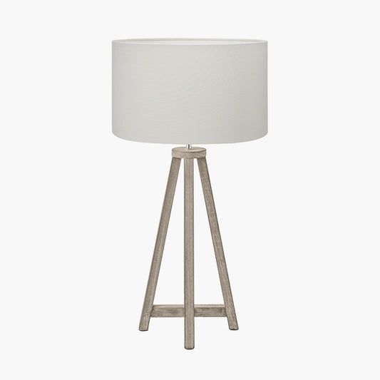 Whitby Grey Wash Wood Tapered 4 Post Table Lamp Base with Henry 35cm White Handloom Cylinder Lampshade