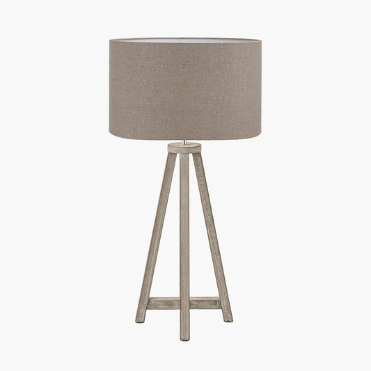 Whitby Grey Wash Wood Tapered 4 Post Table Lamp Base with Edward 35cm Natural Linen Cylinder Lampshade