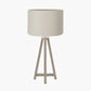 Whitby Grey Wash Wood Tapered 4 Post Table Lamp Base with Lino 35cm Grey Self Lined Linen Cylinder Lampshade