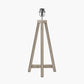 Whitby Grey Wash Wood Tapered 4 Post Table Lamp Base with Lino 35cm Grey Self Lined Linen Cylinder Lampshade