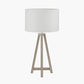 Whitby Grey Wash Wood Tapered 4 Post Table Lamp Base with Lino 35cm White Self Lined Linen Cylinder Lampshade