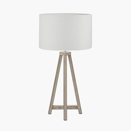 Whitby Grey Wash Wood Tapered 4 Post Table Lamp Base with Lino 35cm White Self Lined Linen Cylinder Lampshade