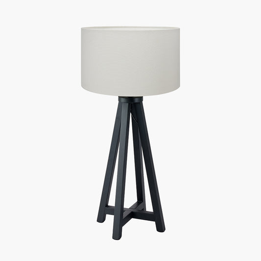 Whitby Matt Black Wood Tapered 4 Post Table Lamp Base with Henry 35cm White Handloom Cylinder Lampshade