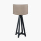 Whitby Matt Black Wood Tapered 4 Post Table Lamp Base with Edward 35cm Natural Linen Cylinder Lampshade