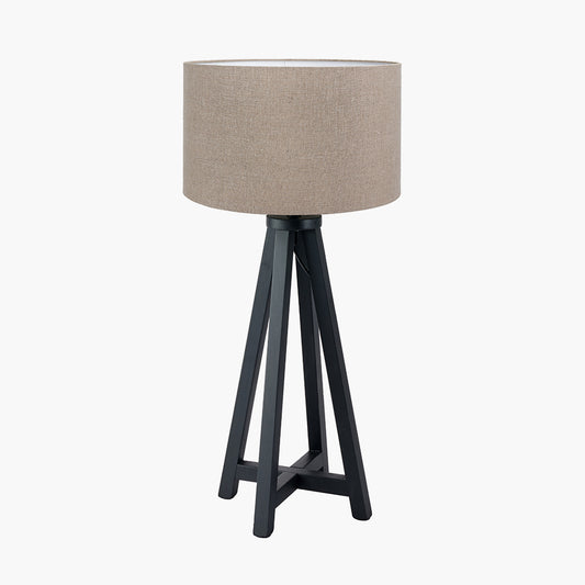 Whitby Matt Black Wood Tapered 4 Post Table Lamp Base with Edward 35cm Natural Linen Cylinder Lampshade