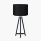 Whitby Matt Black Wood Tapered 4 Post Table Lamp Base with Lino 35cm Black Self Lined Linen Cylinder Lampshade