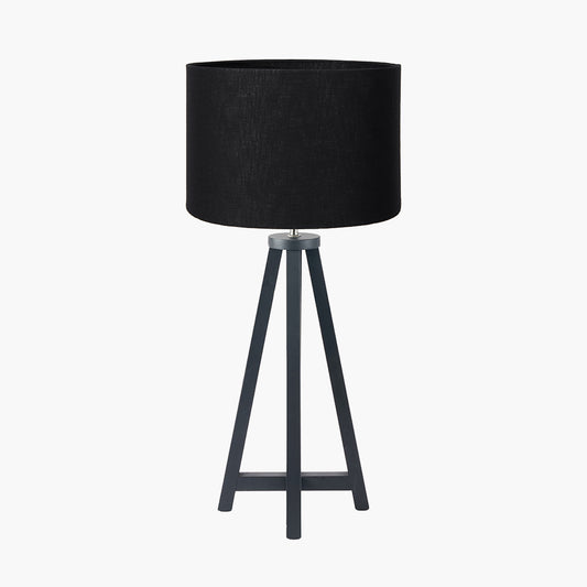 Whitby Matt Black Wood Tapered 4 Post Table Lamp Base with Lino 35cm Black Self Lined Linen Cylinder Lampshade