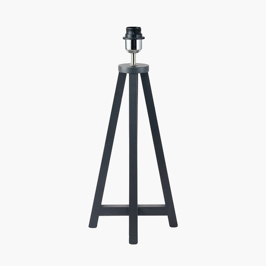 Whitby Matt Black Wood Tapered 4 Post Table Lamp Base with Lino 35cm Black Self Lined Linen Cylinder Lampshade