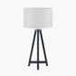 Whitby Matt Black Wood Tapered 4 Post Table Lamp Base with Lino 35cm White Self Lined Linen Cylinder Lampshade