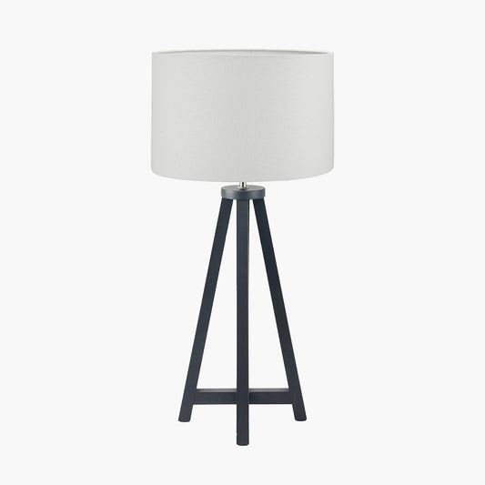 Whitby Matt Black Wood Tapered 4 Post Table Lamp Base with Lino 35cm White Self Lined Linen Cylinder Lampshade