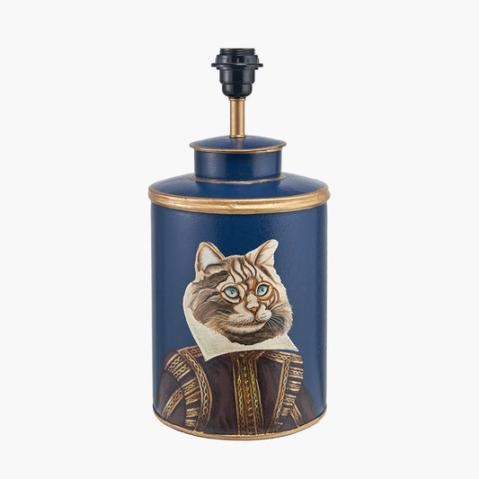 Cat Blue Hand Painted Metal Table Lamp Base with Henry 35cm Mustard Handloom Cylinder Lampshade