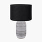 Kira White and Black Textured Stoneware Table Lamp Base with Lino 35cm Black Self Lined Linen Cylinder Lampshade