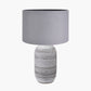 Kira White and Black Textured Stoneware Table Lamp Base with Lino 35cm Steel Grey Self Lined Linen Cylinder Lampshade
