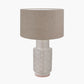 Sidra Grey Stoneware Etch Detail Table Lamp Base with Edward 35cm Natural Linen Cylinder Lampshade