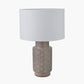 Sidra Grey Stoneware Etch Detail Table Lamp Base with Lino 35cm White Self Lined Linen Cylinder Lampshade