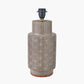 Sidra Grey Stoneware Etch Detail Table Lamp Base with Lino 35cm White Self Lined Linen Cylinder Lampshade