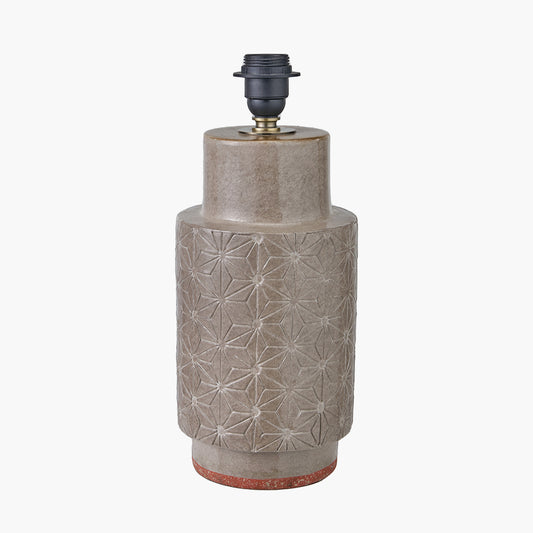 Sidra Grey Stoneware Etch Detail Table Lamp Base with Lino 35cm White Self Lined Linen Cylinder Lampshade