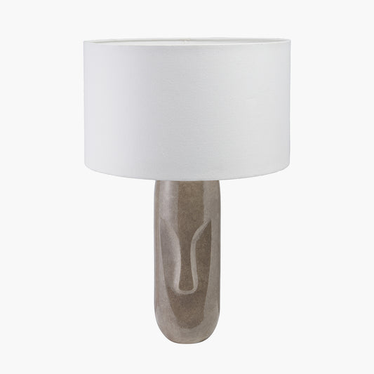Visage Grey Face Design Tall Stoneware Table Lamp Base with Henry 45cm White Handloom Cylinder Lampshade