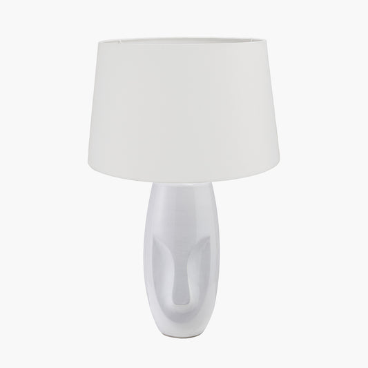 Visage White Face Design Small Stoneware Table Lamp Base with Winston 35cm White Handloom Tapered Lampshade