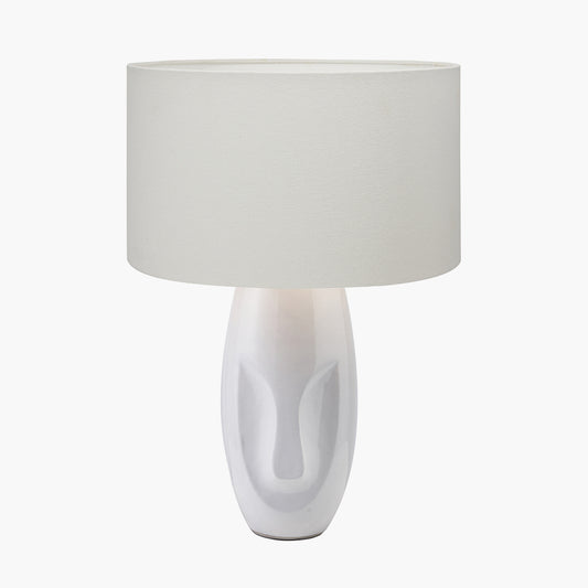 Visage White Face Design Small Stoneware Table Lamp Base with Henry 35cm White Handloom Cylinder Lampshade