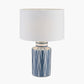 Samara Blue and White Aztec Pattern Ceramic Table Lamp Base with Lino 35cm White Self Lined Linen Cylinder Lampshade