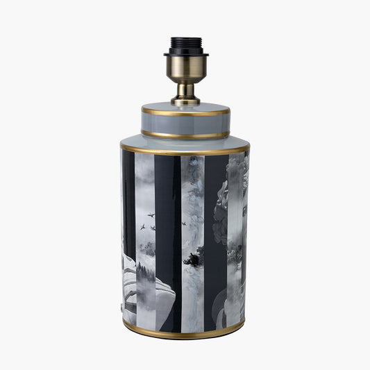 Fenella Black and White Photographic Design Table Lamp Base with Henry 35cm White Handloom Cylinder Lampshade