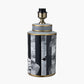 Fenella Black and White Photographic Design Table Lamp Base with Stellan 35cm Black Slubbed  Silk Mix Gold Lined Cylinder Lampshade