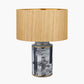 Fenella Black and White Photographic Design Table Lamp Base with Stellan 35cm Gold Slubbed Silk Mix Gold Lined Cylinder Lampshade