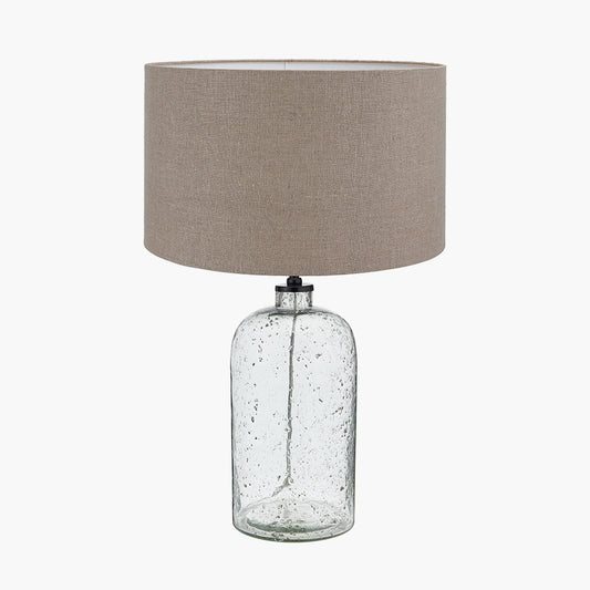 Ophelia Grey Bubble Glass Table Lamp Base with Edward 40cm Natural Linen Cylinder Lampshade