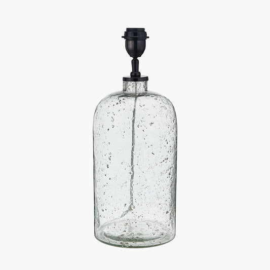 Ophelia Grey Bubble Glass Table Lamp Base with Edward 40cm Natural Linen Cylinder Lampshade