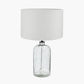 Ophelia Grey Bubble Glass Table Lamp Base with Lino 40cm White Self Lined Linen Cylinder Lampshade