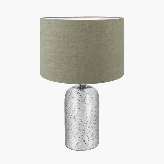 Ophelia Mercurial Glass Table Lamp Base with Edward 40cm Pistachio Green Linen Cylinder Lampshade
