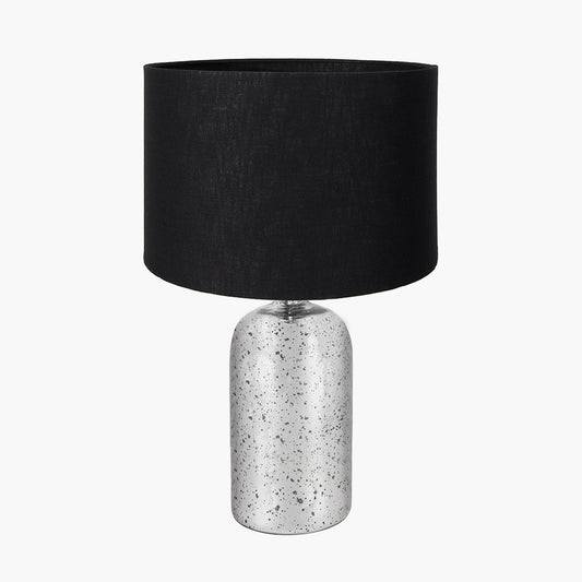Ophelia Mercurial Glass Table Lamp Base with Lino 40cm Black Self Lined Linen Cylinder Lampshade