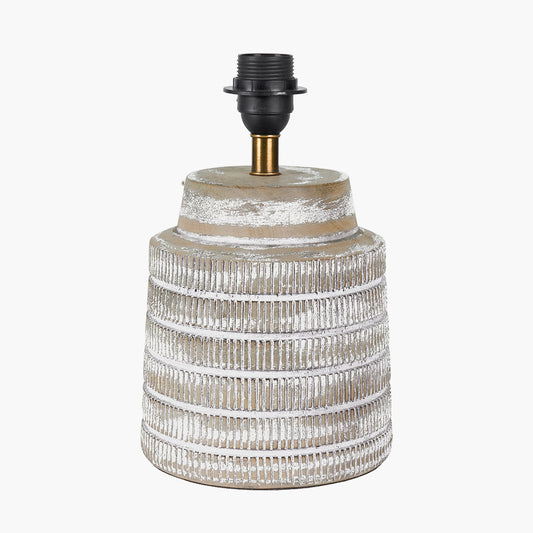 Paihia White Wash Wood Textured Short Table Lamp Base with Henry 30cm White Handloom Cylinder Lampshade