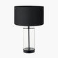 Westwood Clear Glass and Black Metal Table Lamp Base with Harry 35cm Black Cotton Mix Cylinder Lampshade