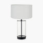 Westwood Clear Glass and Black Metal Table Lamp Base with Harry 35cm Ivory Cotton Mix Cylinder Lampshade