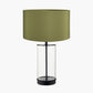 Westwood Clear Glass and Black Metal Table Lamp Base with Harry 35cm Sage Cotton Mix Cylinder Lampshade