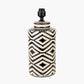 Chirala Black and White Tall Ikat Ceramic Table Lamp Base with Bow 40cm Forest Green Velvet Cylinder Lampshade