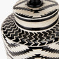 Chirala Black and White Tall Ikat Ceramic Table Lamp Base with Bow 40cm Forest Green Velvet Cylinder Lampshade