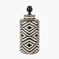 Chirala Black and White Tall Ikat Ceramic Table Lamp Base with Lino 40cm Black Self Lined Linen Cylinder Lampshade