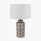 Chirala Black and White Tall Ikat Ceramic Table Lamp Base with Lino 40cm White Self Lined Linen Cylinder Lampshade