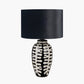 Elkorn Black and White Tall Coral Ceramic Table Lamp Base with Bow 35cm Black Velvet Cylinder Lampshade