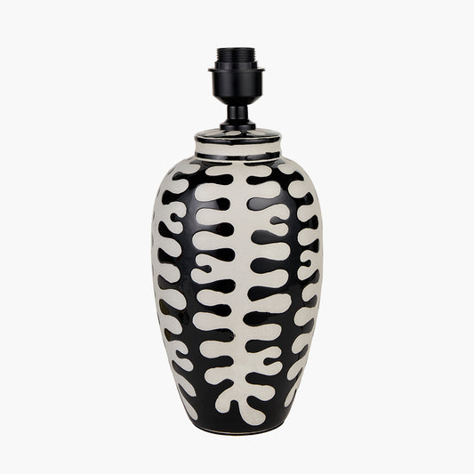 Elkorn Black and White Tall Coral Ceramic Table Lamp Base with Bow 35cm Forest Green Velvet Cylinder Lampshade
